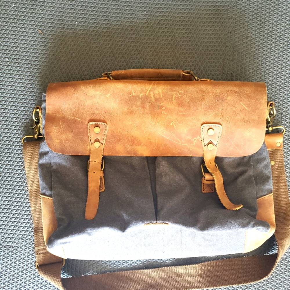 S Zone leather & canvas messenger bag
